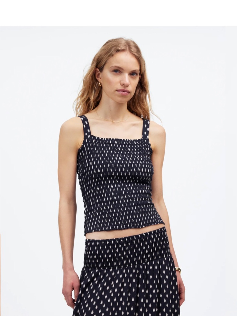 Madewell Smocked Tank Top in Shibori Dot Print NWOT